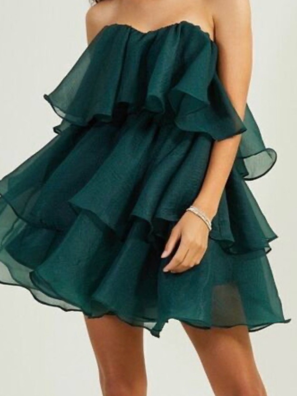 Strapless Tiered Ruffle Mini Dress - Emerald Green Altard State XS